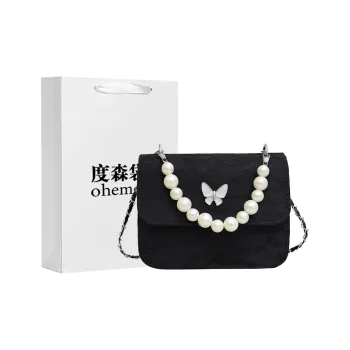 Dusen Kangaroo PU Lace Crossbody Bag, Handbag Small Size Women's Black/White