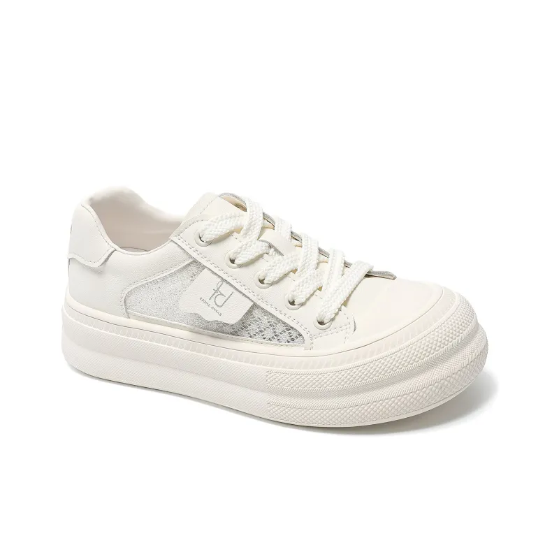 BAFFN Small White Shoes Lightweight And Breathable Low Top Skateboard Shoes Women's Ecru-1
