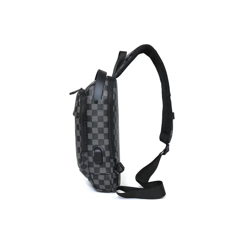 BAODIDAISHU Pu Cell Phone Pouch Shoulder Bag Crossbody Bag Sling Bag Regular Men's Gray Black Plaid Brown Black Plaid-2