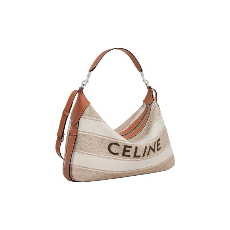 CELINE Romy Collection Fabric Handbag, Shoulder Bag Large Size Men's Beige-1