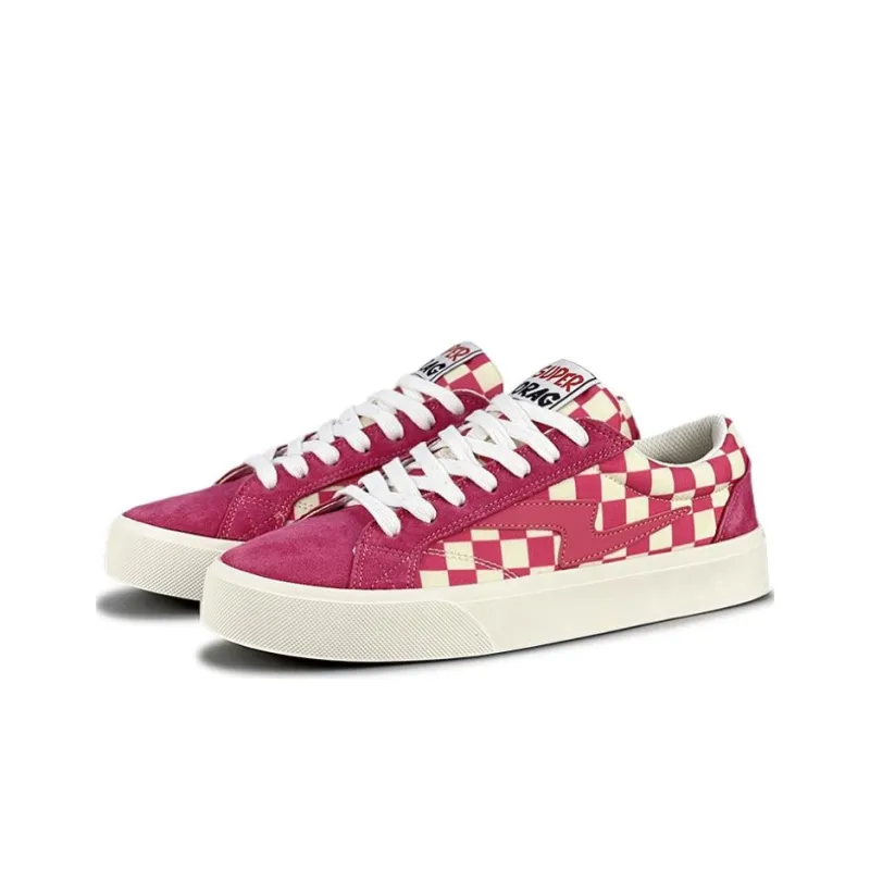 LuzaoT SUPER DRAG Checkerboard Anti Slip Wear Resistant Low Top Skateboard Shoes Women's Pink White-2
