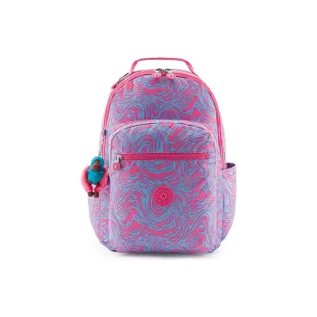 Kipling Polyester Laptop Backpack Regular Unisex Pink Blue Wave Print