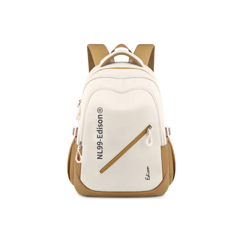 EDISON Repellent Oxford Cloth Campus Backpack Travel Medium Size Unisex Ecru & Black/Beige & Khaki/Ecru & Red-0