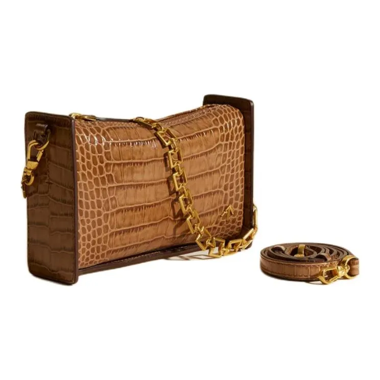 Manu Atelier Crocodile Embossed Calfskin Handbag Shoulder Bag Women's Mocha-1