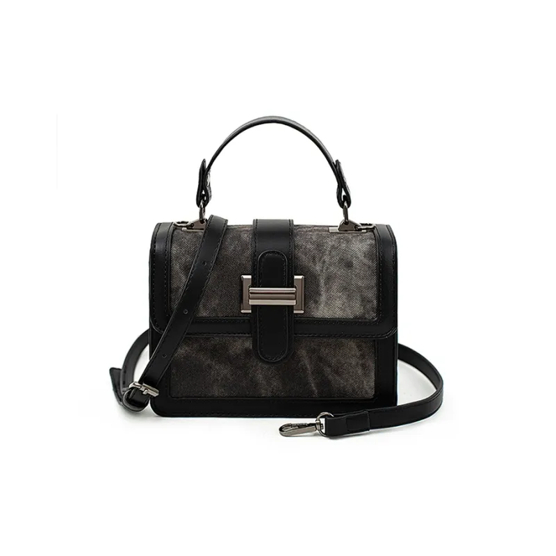 Vigno Synthetic Leather Small Square Bag, Shoulder Bag, Crossbody Bag, Handbag Women's Ecru/Black-9
