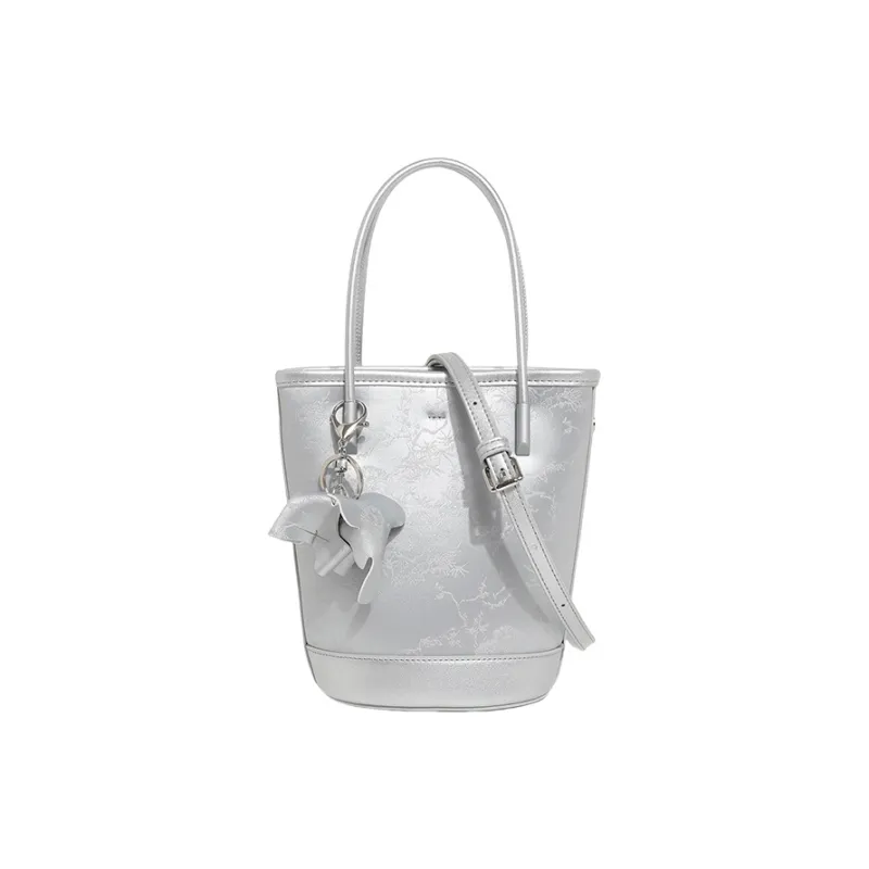 H YXIANG Microfiber Leather Bucket Bag, Shoulder Bag, Crossbody Bag, Handbag Women's Black/White/Pink/Silver-8