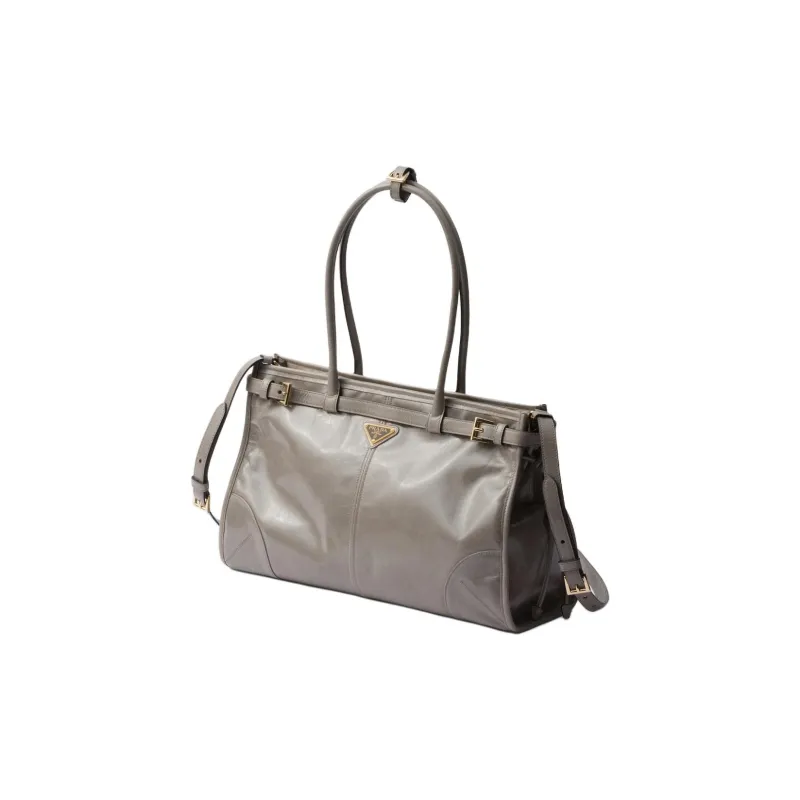 PRADA Leather Handbag Shoulder Bag Large Size Women's Gray-1