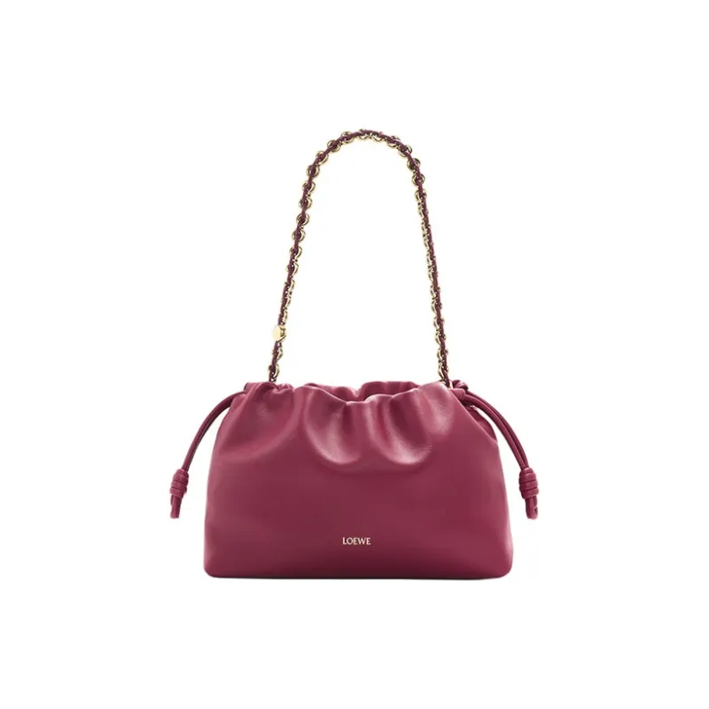 LOEWE Flamenco Soft Nappa Lambskin One Shoulder Crossbody Clutch Small Size Women's Dark Red-2