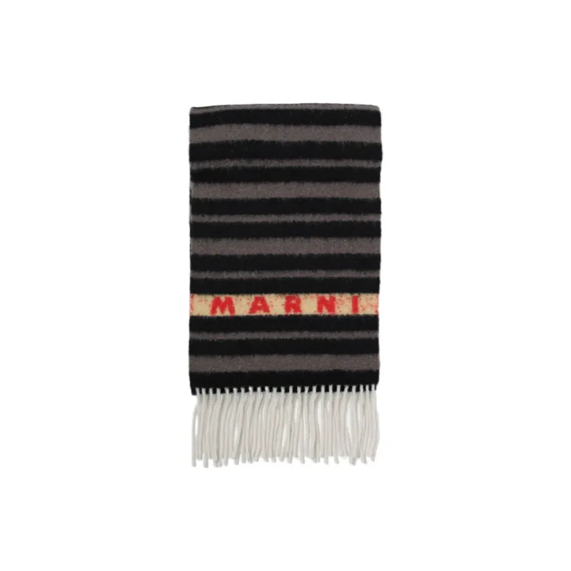 MARNI Striped Logo Intarsia Fringed Scarf-0