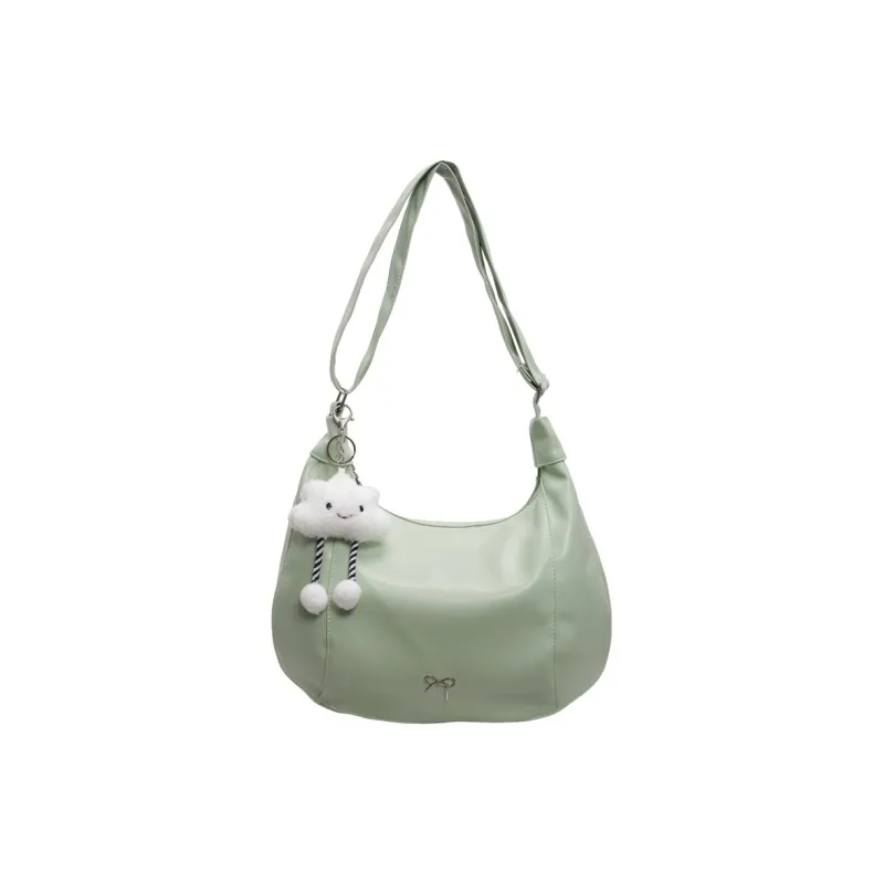 NATTY PU Shoulder Bag Large Size Women's Ecru/Silver/Black/Green-17