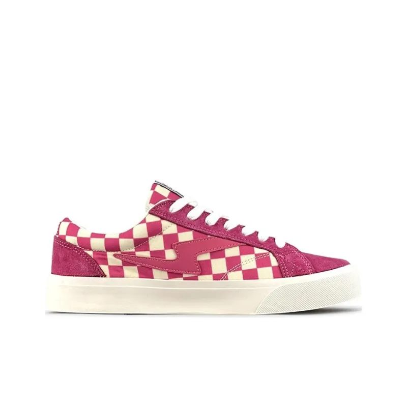 LuzaoT SUPER DRAG Checkerboard Anti Slip Wear Resistant Low Top Skateboard Shoes Women's Pink White-1