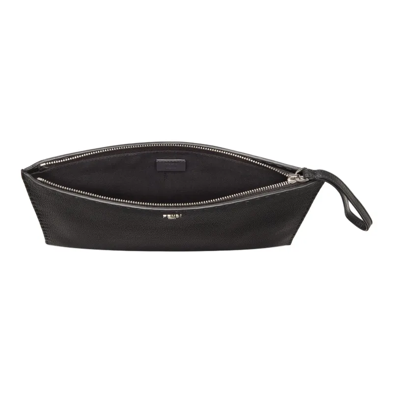 FENDI Calfskin Clutch Medium Size Unisex Black-2