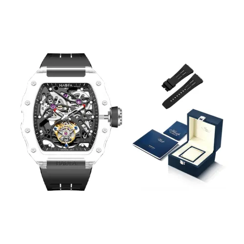 HaofaTourbillon Automatic Mechanical Movement Rubber Strap Watch Men's Watches White Dial