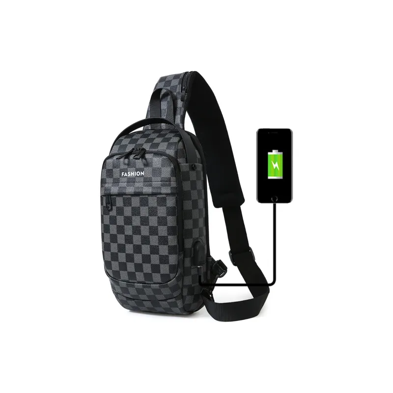 BAODIDAISHU Pu Cell Phone Pouch Shoulder Bag Crossbody Bag Sling Bag Regular Men's Gray Black Plaid Brown Black Plaid-1