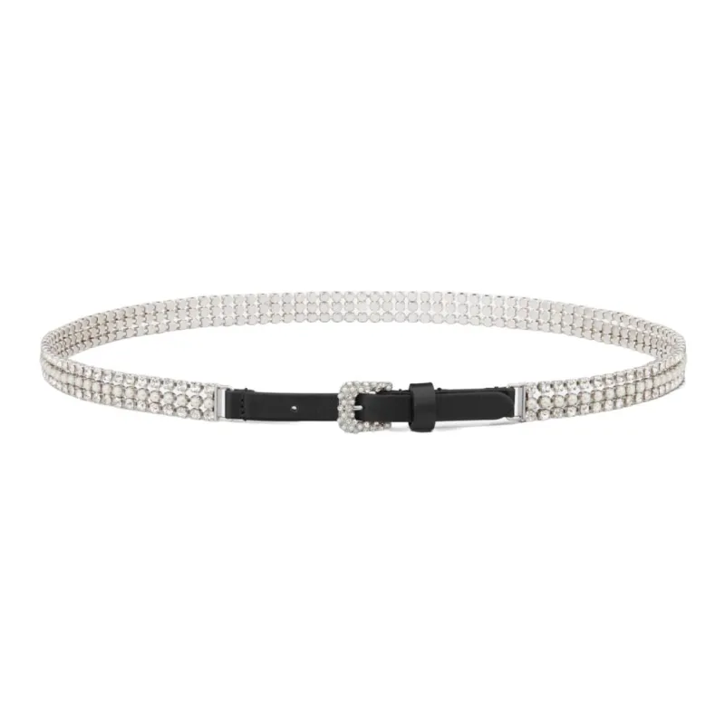 DIOR Crystal Inlay Pin Buckle Brass Belt Women's Silver Width 1cm-1