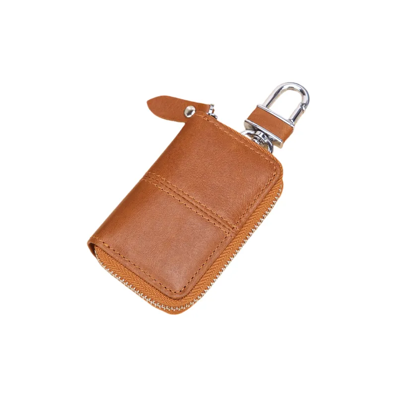 OUZIHUANG Cow Leather Key Pouch Regular Men's Brown/Coffee-4