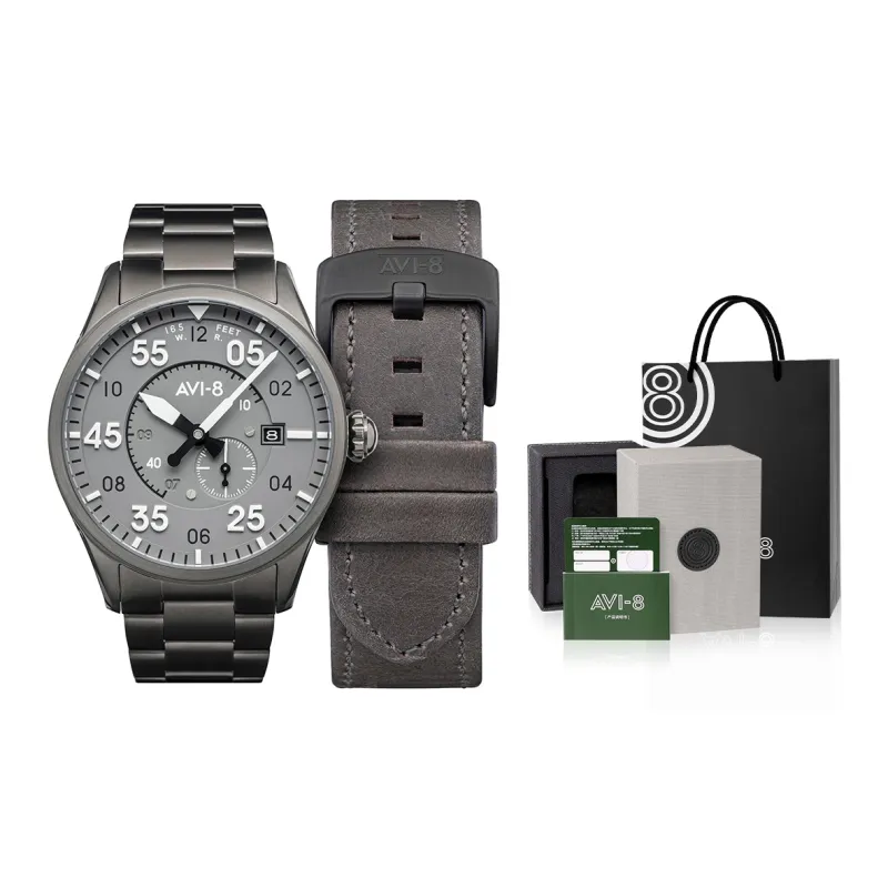 AVI-8 Spitfire Collection Wrist Watch Automatic Mechanical Movement Stainless Steel Strap Gray Dial Men's Watches Box-1