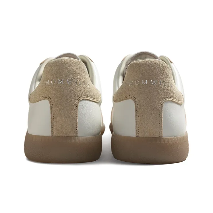 THOM WILLS Vintage Casual German Army Trainers Low Top Skateboard Shoes Unisex Light Apricot White-3