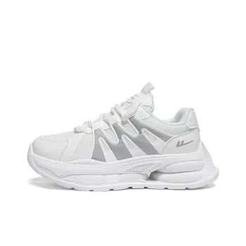 Warrior Students Platform Chunky Sneakers Lightweight And Breathable Low Top Casual Shoes Unisex White Silver