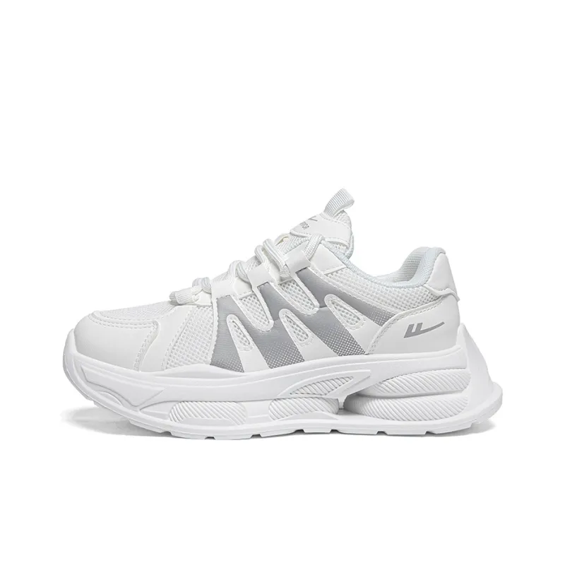 Warrior Students Platform Chunky Sneakers Lightweight And Breathable Low Top Casual Shoes Unisex White Silver-0