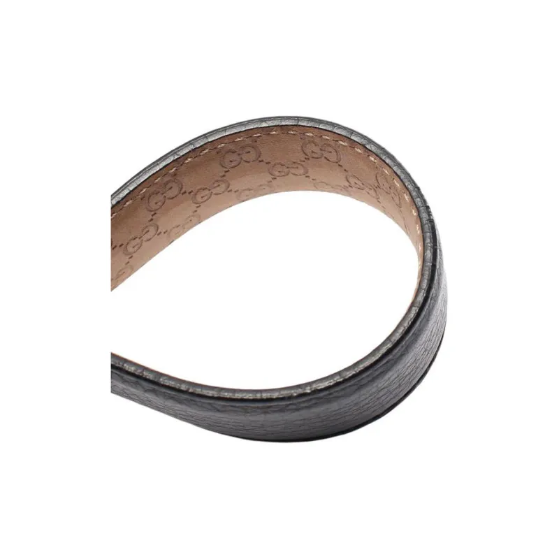 GUCCI Solid Color Design Leather Belts Men's Black Width: 2.5CM-2