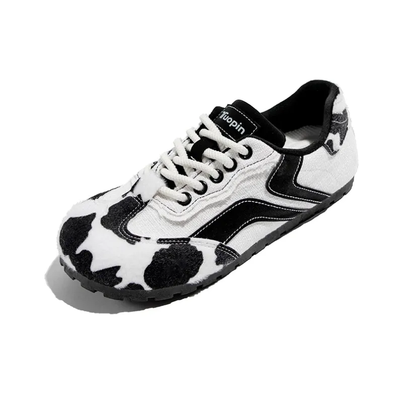 TUOPIN Zoo Series Crazy Zoo Slip Resistant Lightweight Support Low Top Skateboard Shoes Women's Cow/Leopard Print-2