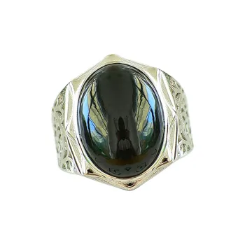 Jade Ink Love Hetian Jade 925 Sterling Silver Rings Men's Green Jade
