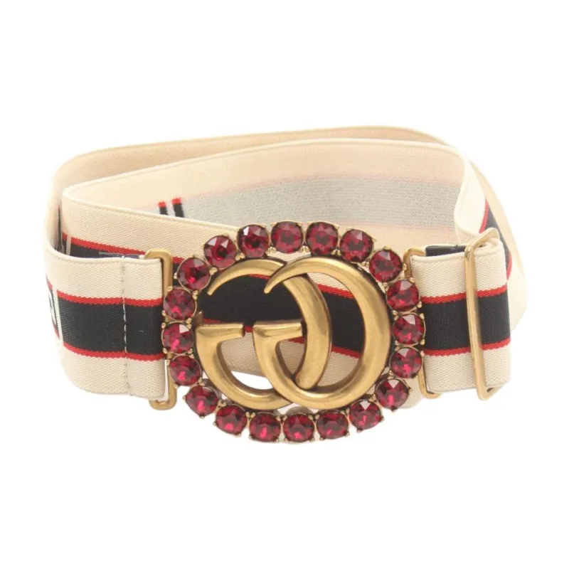 GUCCI Double G Stripes Cotton Belt Women's Multicolor Width: 4cm-1