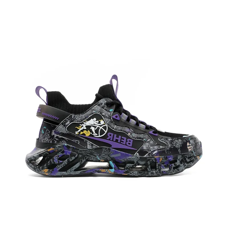 MEKY Cushioned Wear Resistant Breathable Slip Resistant Running Shoes Unisex Black Gold Purple-1