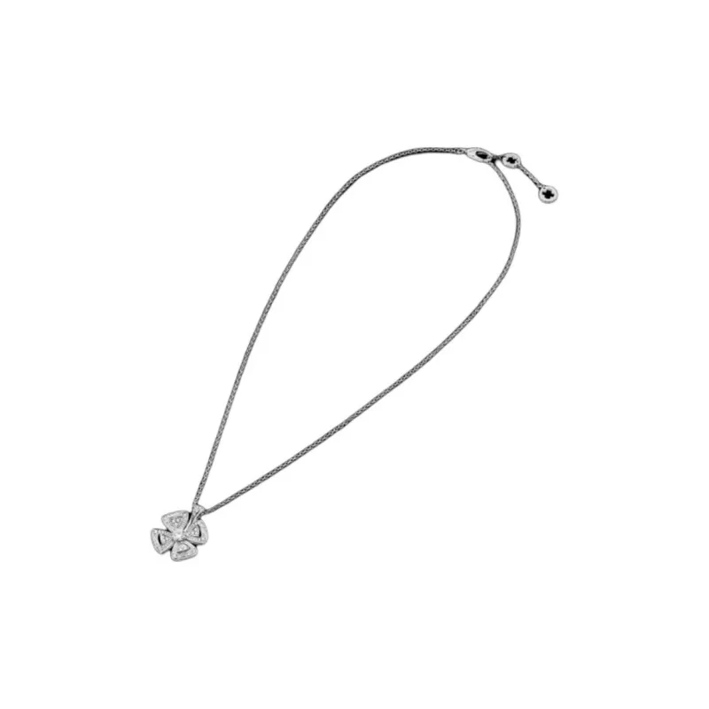 BVLGARI Fiorever Series 18K White Gold Rhinestone Embellished Necklaces Women's-2
