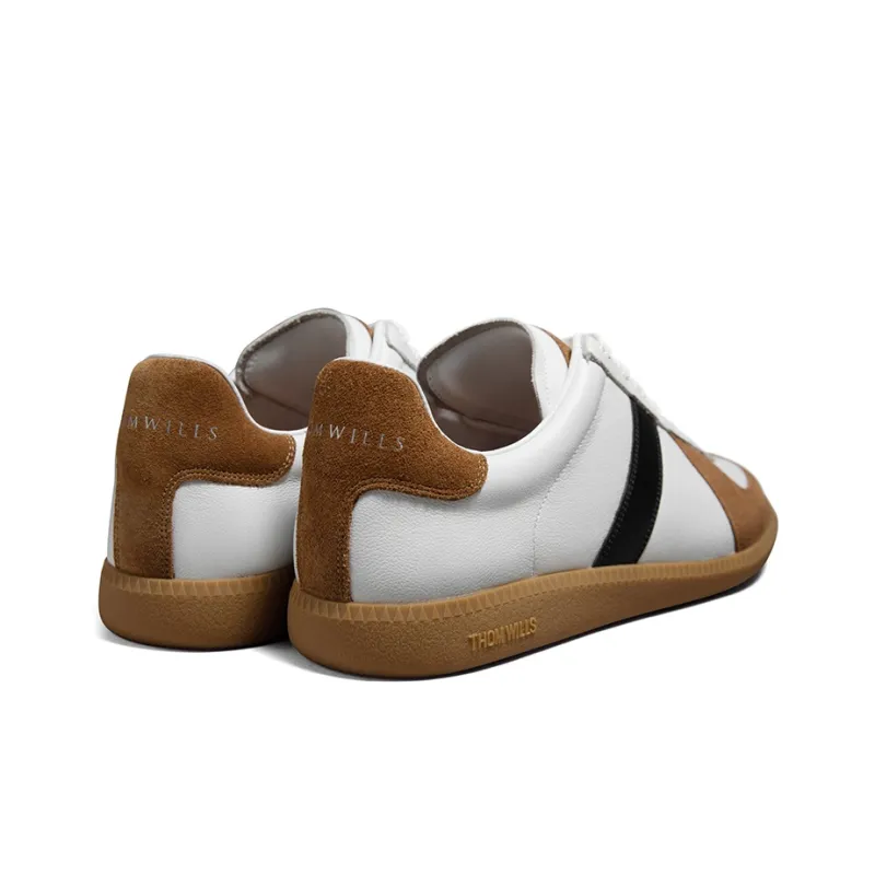 THOM WILLS Vintage Trendy Versatile German Army Trainers Low Top Skateboard Shoes Men's Light Brown White-3