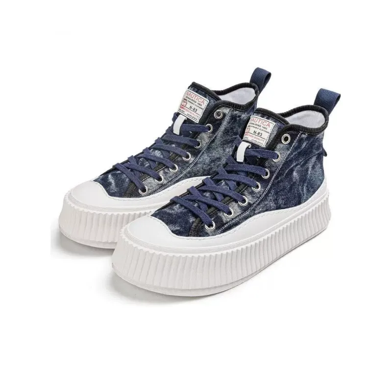 NAUTICA Breathable Height Increasing Abrasion Resistant High Top Canvas Shoes Men's Black Blue-2