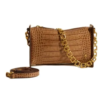 Manu Atelier Crocodile Embossed Calfskin Handbag Shoulder Bag Women's Mocha