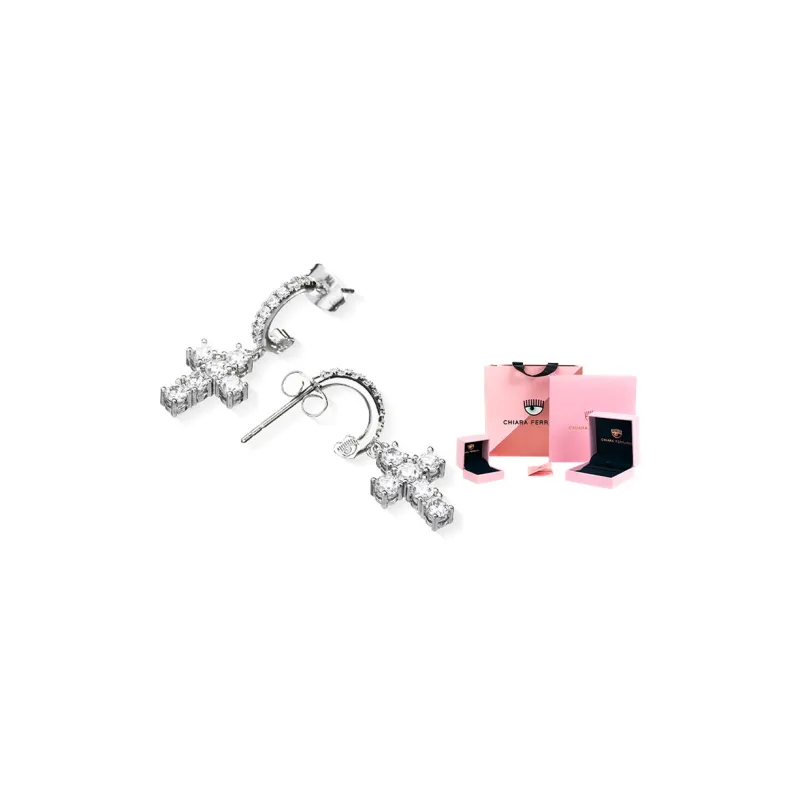 CHIARA FERRAGNI Zircon, Rhinestones, 18K Gold Plating Italian Luxury Advanced Stud Earrings Unisex Silver-1