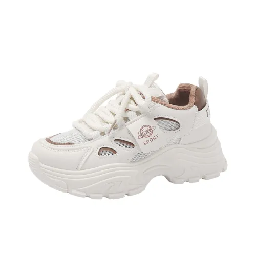 LISATANG Anti-Slip And Wear-Resistant Breathable Low-Top Chunky Sneakers Women's Beige