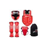 Red, Head Guard+Chest Protection+Leg Protection+Groin Protector+Protective Gear Set