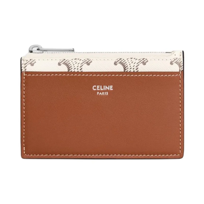 CELINE Lambskin Card Holder Men's Tan & Beige-0