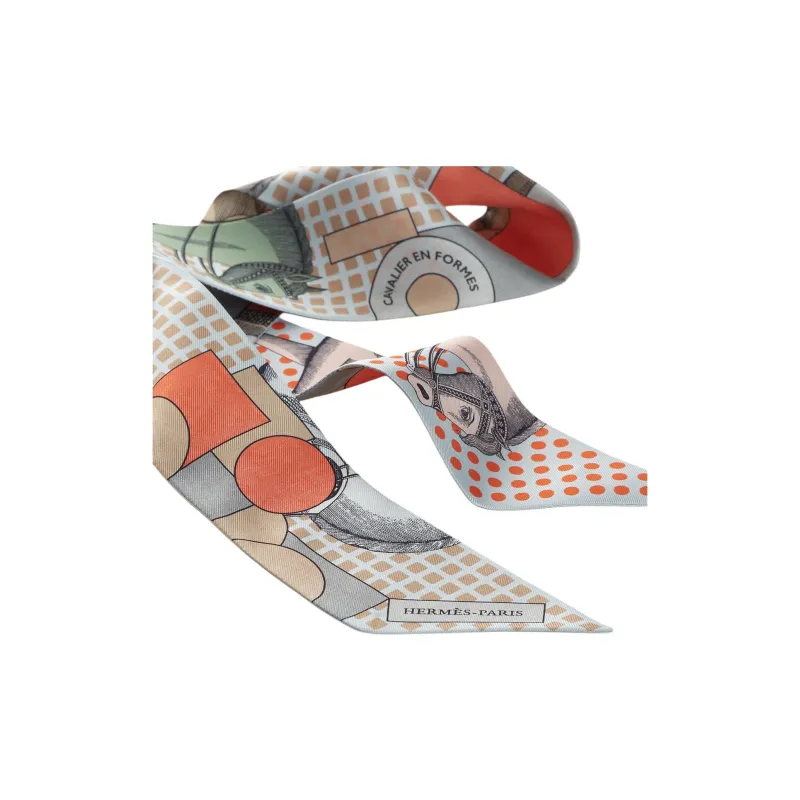 HERMES Silk Silk Scarves Women's Coral/Gray-1
