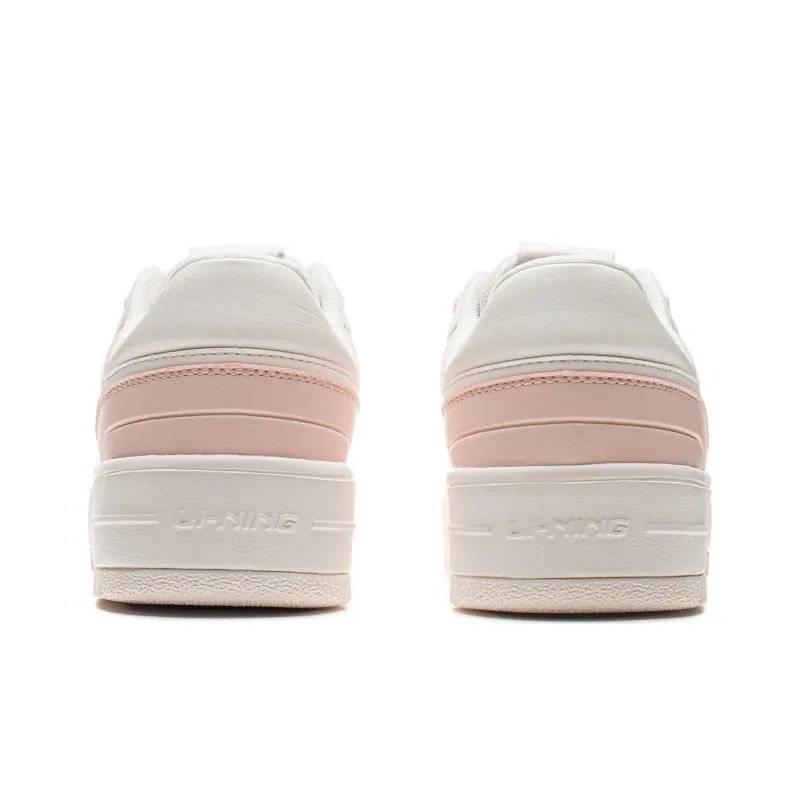 LiNing Cheese Anti Slip Wear Resistant Breathable Height Increasing Low Top Skateboard Shoes Women's White Pink-4