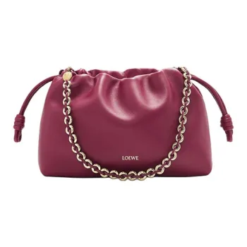 LOEWE Flamenco Soft Nappa Lambskin One Shoulder Crossbody Clutch Small Size Women's Dark Red
