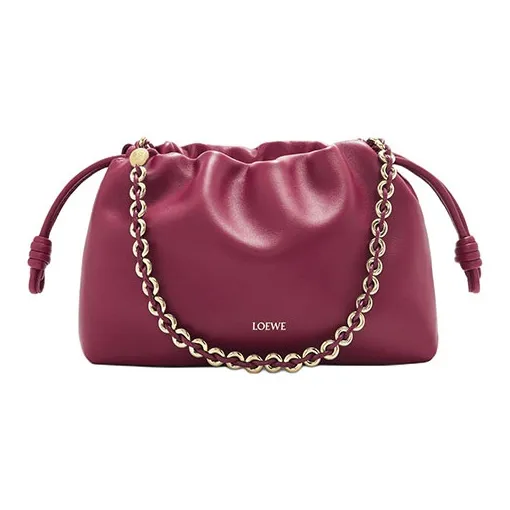LOEWE Flamenco Soft Nappa Lambskin One Shoulder Crossbody Clutch Small Size Women's Dark Red-0