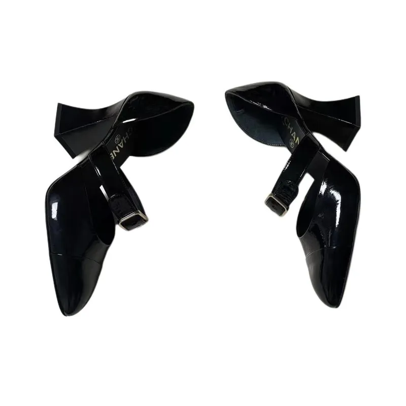 CHANEL Irregular Heel Mary Jane Shoes 9cm Women's Black-4