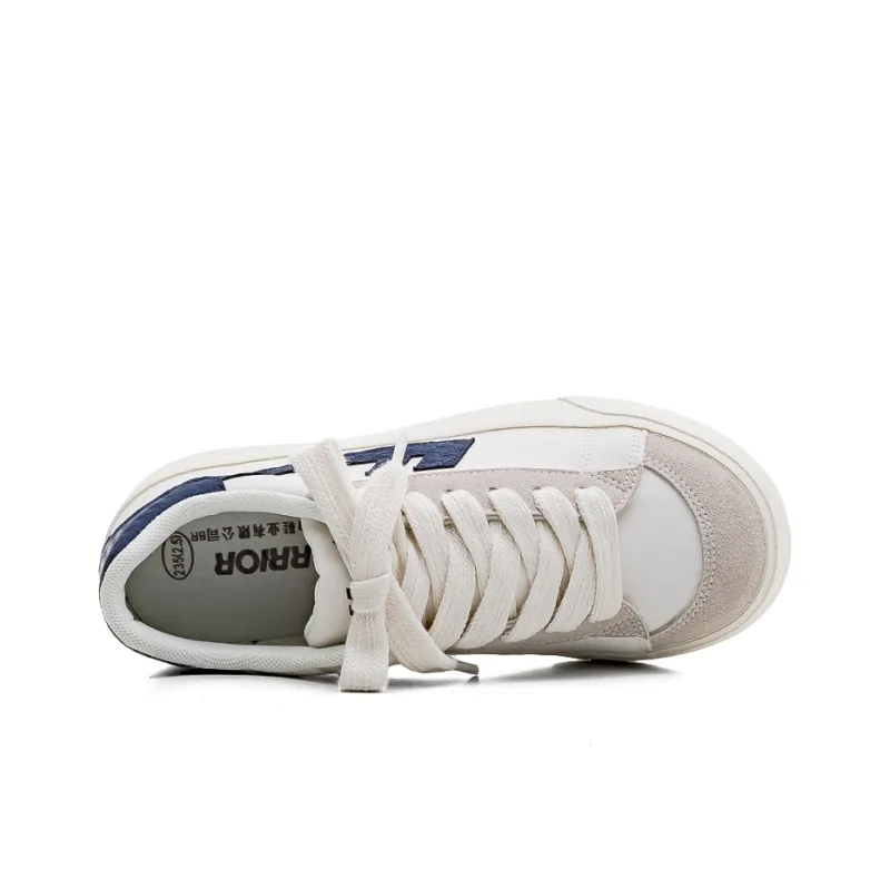 Warrior Slip Resistant And Breathable Low Top Canvas Shoes Unisex Beige Dark Blue-2