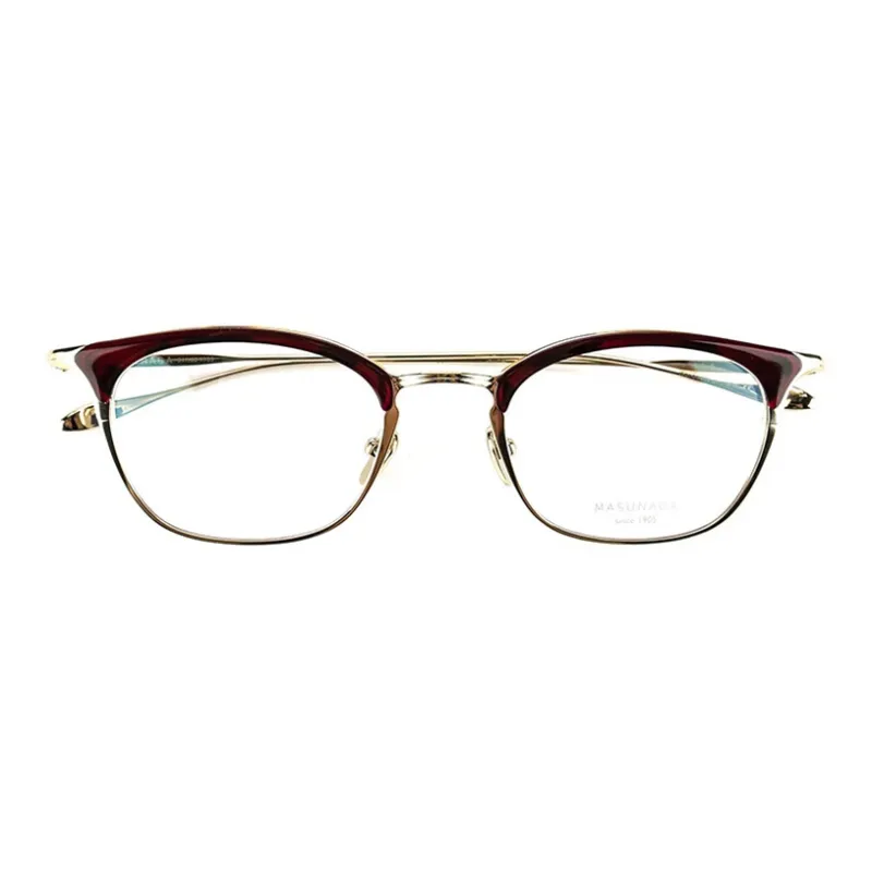 MASUNAGA Titanium Browline Eyeglass Frames Unisex Red-1