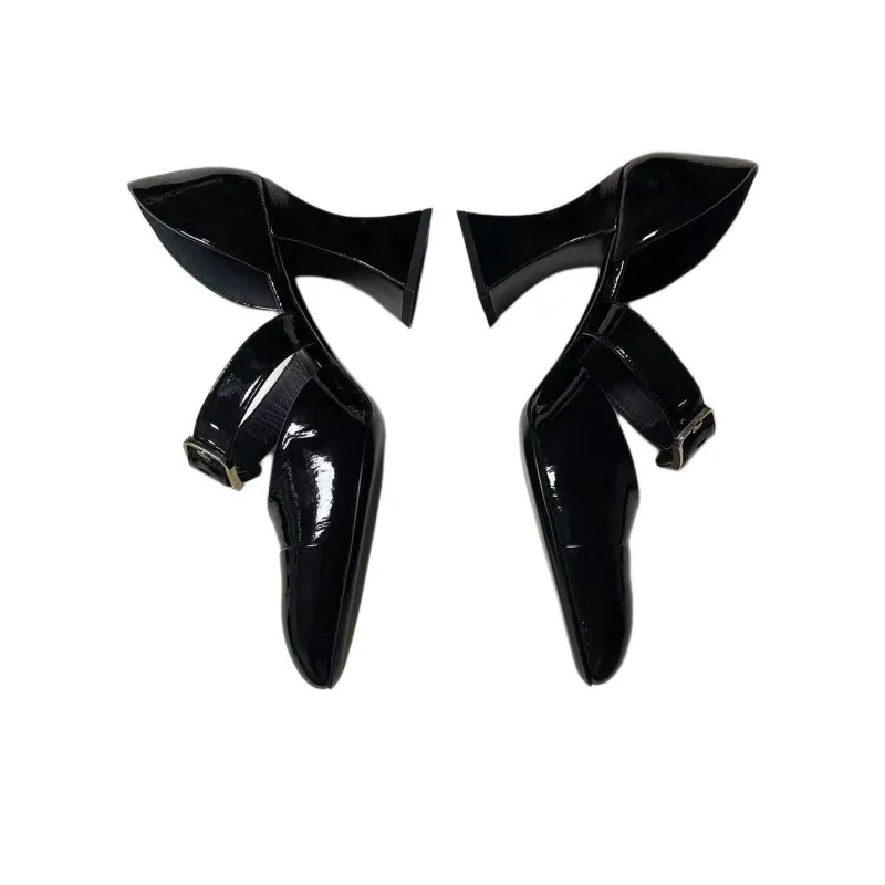 CHANEL Irregular Heel Mary Jane Shoes 9cm Women's Black-3