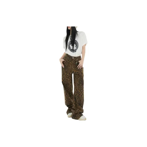 Concubine Zhu Jeans Unisex Coffee Brown Leopard