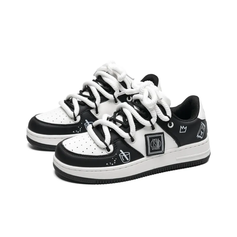 Circle Small Coverage Slip Resistant Waterproof Lightweight Low Top Skateboard Shoes Unisex White Black-9