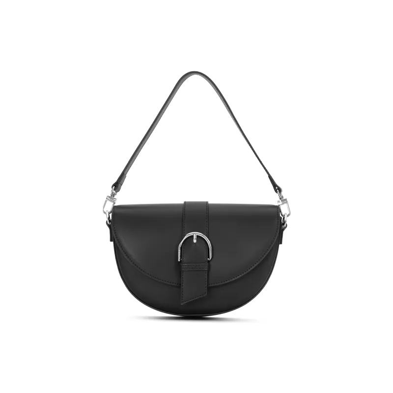 FERIA Cow Leather Saddle Bag, Portable Crossbody Bag, Shoulder Bag Medium Size Women's Pink/Black-5