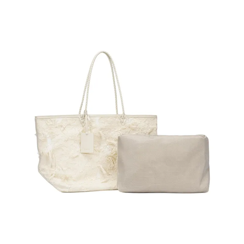 SHEPOK Cow Leather Combo Bag Tote Bag Shopping Bag Handbag Shoulder Bag Large Size Women's White-2