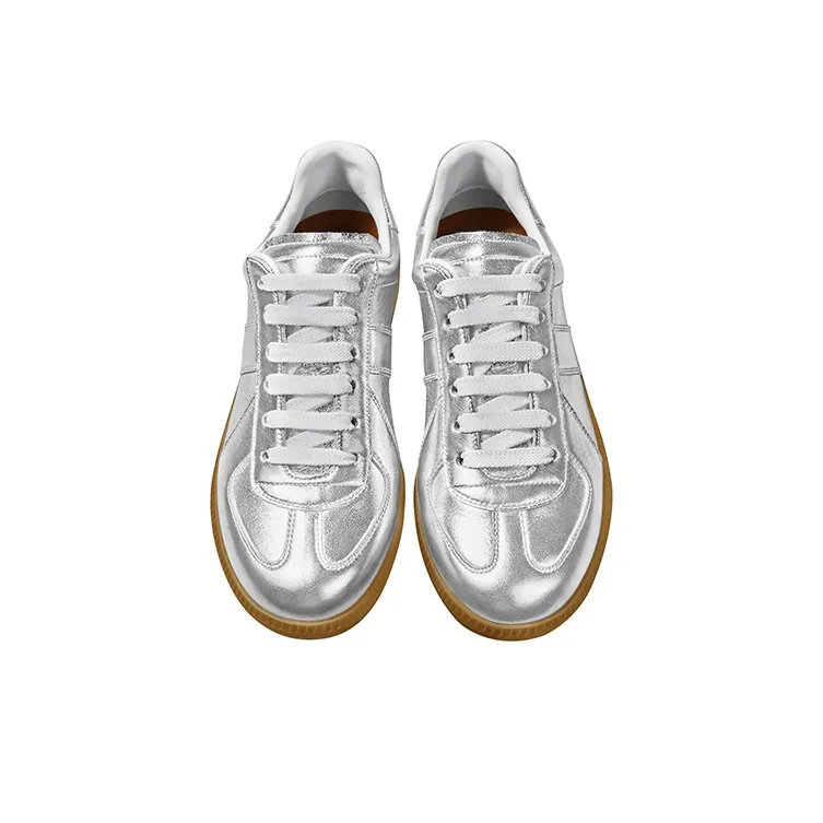 THOM WILLS Classic Vintage German Army Trainers Low Top Skateboard Shoes Unisex Silver-2